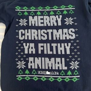 M&O GOLD Home Alone Merry Christmas Ya Filthy Animal long sleeve tee. S. Navy